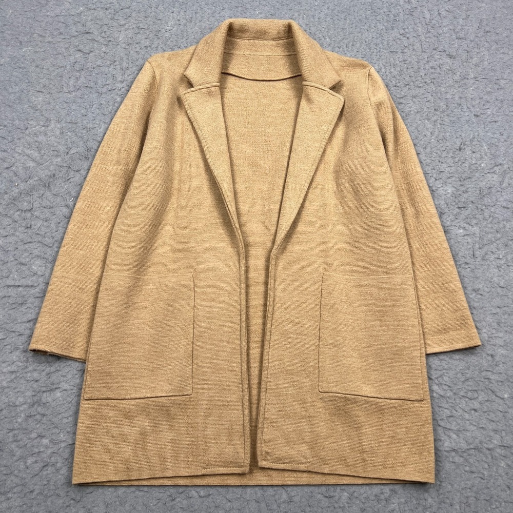 J Crew Open Front Sweater Blazer Women's Medium Tan 100% Merino Wool‎ Knit Cardi